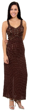 Main image of Boxy Beaded Formal Gown with Patterned Bodice 