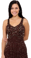 Boxy Beaded Formal Gown with Patterned Bodice  in closeup