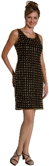 Sleeveless Short Handbeaded Formal Evening Dress in Black/Gold