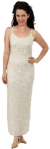 Spaghetti Straps Floral Beaded Pattern Long Formal Dress in Ivory