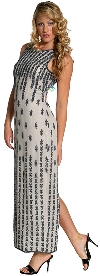 Exquisite Beaded Full Length Formal Cocktail Dress in Gray/Black