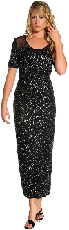 Half Sleeves Sequined Formal Evening Dress in Black/Silver