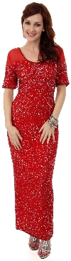 Main image of Half Sleeves Sequined Formal Evening Dress