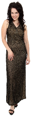 Main image of V-Neck Hand Beaded Sequin Evening Dress