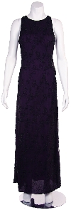 A-Line Long Cocktail Dress with Floral Beaded Pattern in Black/Purple