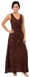 Main image of V-Neck Empire Cut A-line Formal Beaded Dress with Keyhole