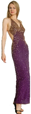 Backless  Beaded Formal Dress in Purple/Gold