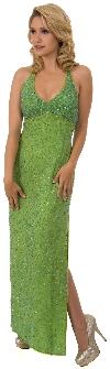 Main image of Halter Neck Fully Beaded Formal Dress with Side Slit