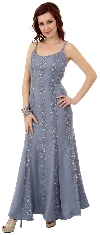 Main image of Flared Sequined Prom Dress with Spaghetti Straps