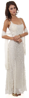 U-Neck Silk Chiffon Gown with Miniature Flowers Beading in alternative view