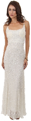 Main image of U-Neck Silk Chiffon Gown with Miniature Flowers Beading
