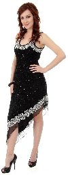 Main image of U-Neck Beaded Cocktail Party Dress with Asymmetric Hem 