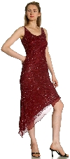 U-Neck Beaded Cocktail Party Dress with Asymmetric Hem  in Burgundy alternative view