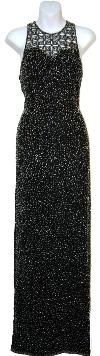 Sleeveless Formal Evening Dress with Exquisite Mesh design in Black/Silver