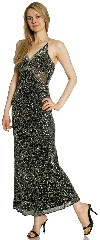 V-Neck Fully Beaded Crossed Back Cocktail Dress in Black/Silver alternative view
