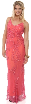 Main image of V Neck Beaded Long Formal Evening Dress