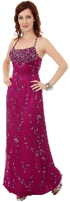 Main image of A-line Spaghetti Straps Floral Beaded Cocktail Dress