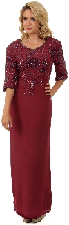 Main image of Half Sleeves Beaded Bodice Straight Formal Dress 