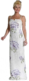 Main image of Square Neck Beaded Cocktail Gown with Painted Flowers
