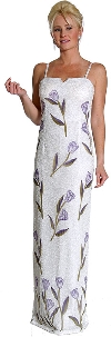 Main image of square Neck Beaded Evening Dress with Painted Tulips