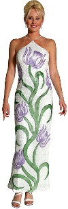 Main image of Halter Neck Beaded Formal Gown with Painted Flowers