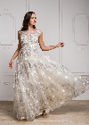 Floral & Embroidered Full Length Prom Gown in Silver