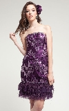 Main image of Strapless Short Cocktail Prom Dress with Feather Trim.