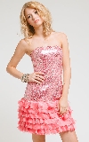 Main image of Strapless Metallic Bodice Short Dress with Tiered Hem 