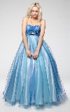 Main image of Strapless Mesh Puffy Formal Prom Gown with Beaded Waist