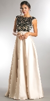 Main image of Boat Neck Mesh Embroidered Top Long Formal Evening Dress