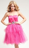 Main image of Strapless Satin Bust Party Dress with Shiny Mesh Skirt