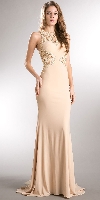 Beaded Lace & Mesh Bodice Long Prom Pageant Dress in Champaign