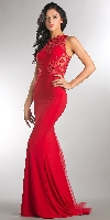 Main image of Beaded Lace & Mesh Bodice Long Prom Pageant Dress