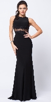 Main image of Lace Accent Sheer Waist Long Formal Evening Jersey Dress