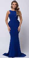 Main image of Ruffled Back Fit-n-Flare Long Formal Evening Jersey Dress