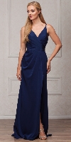 Main image of Double Spaghetti Straps Overlay Bodice Long Bridesmaid Dress
