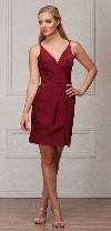 V-Neck Spaghetti Straps Shirred Short Bridesmaid Dress in Burgundy