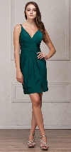 V-Neck Spaghetti Straps Shirred Short Bridesmaid Dress in Emerald Green