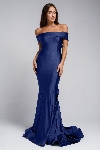 Off Shoulder Fitted Prom Gown in Navy