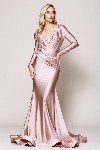 V Neck Rouched Formal Dress with Long Sleeves in Rosy Brown