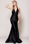 Halter Neck Empire Charmeuse Prom Dress in Black
