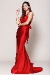 Halter Neck Empire Charmeuse Prom Dress in Red