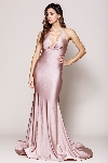 Halter Neck Empire Charmeuse Prom Dress in Rose Brown