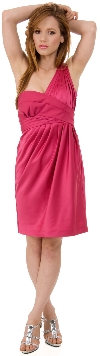 Bridal Satin One Shoulder Cocktail Dress in Fuchsia