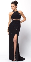 Bejeweled Sheer Back Rhinestones Long Prom Pageant Dress in Black