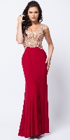 Main image of V-Neck Embellished Bodice Sheer Back Long Prom Dress
