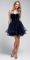 Strapless Short Babydoll Prom Dress in Navy