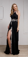Main image of Halter Neck Formal Prom Gown with Front Slit