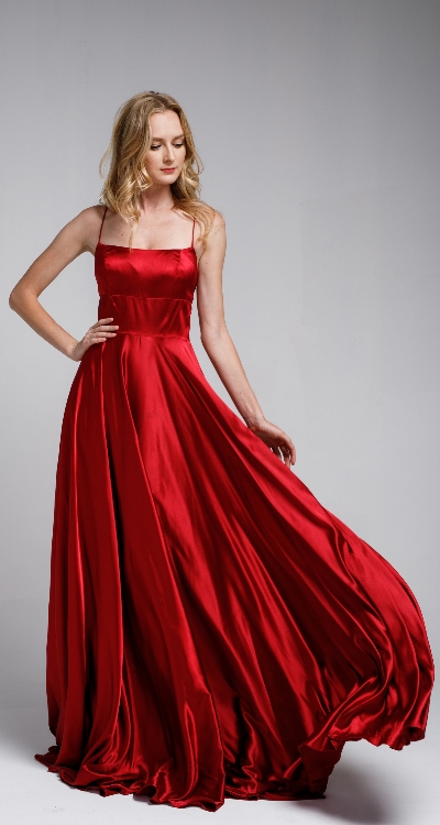 A-Line Spaghetti Prom Gown with Long Flowing Skirt
