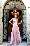 A-Line Spaghetti Prom Gown with Long Flowing Skirt in Rose